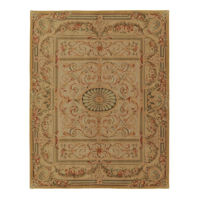 Antique French Aubusson Rug With Stately Golden Floral Medallions - Rug & Kilim For Sale