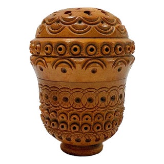 19th Century Victorian Corozo Egg Rosary Case/ Threaded & Pierced Wood Box For Sale