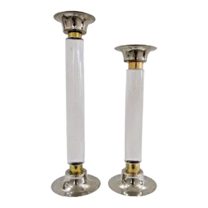 Pair of 1950s Lucite Chrome Brass Column Candle Holders Attributed to Karl Springer