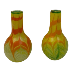 Pair of Murano Art Glass Vases, Mid Century Multicolored Vases