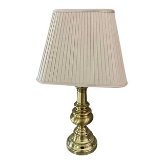 Vintage Frederick Cooper Brass Table Lamp With Pleated Shade, 29” Tall For Sale