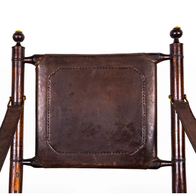 Folding Chair in Mahogany, Faux Bamboo, Leather and Brass, 1960s For Sale - Image 16 of 18