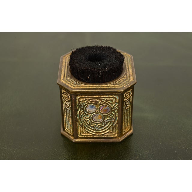 A gorgeous Art Nouveau or Art Deco period gilt bronze and inlaid abalone pen brush or pen wipe By Tiffany Studios (signed...