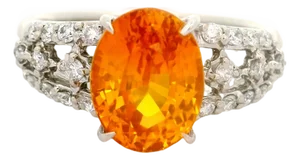 3.67 Carat Orange Sapphire Diamond Platinum Ring, Size 7