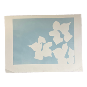 Original Signed 2026 Abstract Botanic Monotype Artwork Light Blue, Unframed 18 X 24