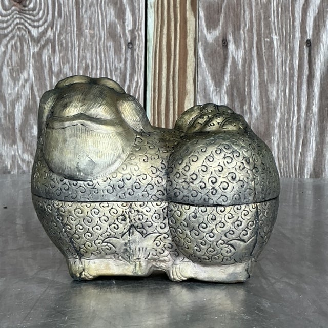Vintage Asian Tooled Metal Foo Dog Box | Chairish