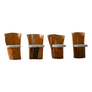 Swedish Stump Chairs in Wood with Bouclé Seats, 1960s, Set of 4 For Sale