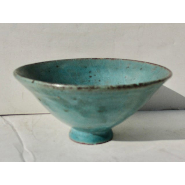 Teal Blue Glazed Art Bowl Circa 1990s For Sale - Image 4 of 8