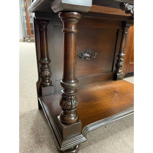 Early 20th Century Antique 1920's Hand Carved Walnut Bar Cabinet, Jacobean Revival, Refinished For Sale - Image 5 of 10