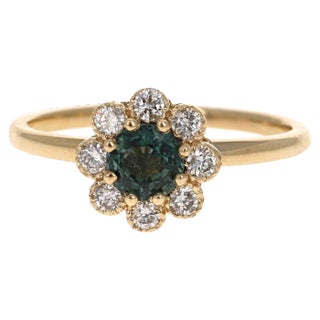 0.90 Carat Sapphire Diamond 14 Karat Yellow Gold Ring, size 7 For Sale