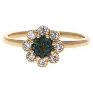 0.90 Carat Sapphire Diamond 14 Karat Yellow Gold Ring, size 7