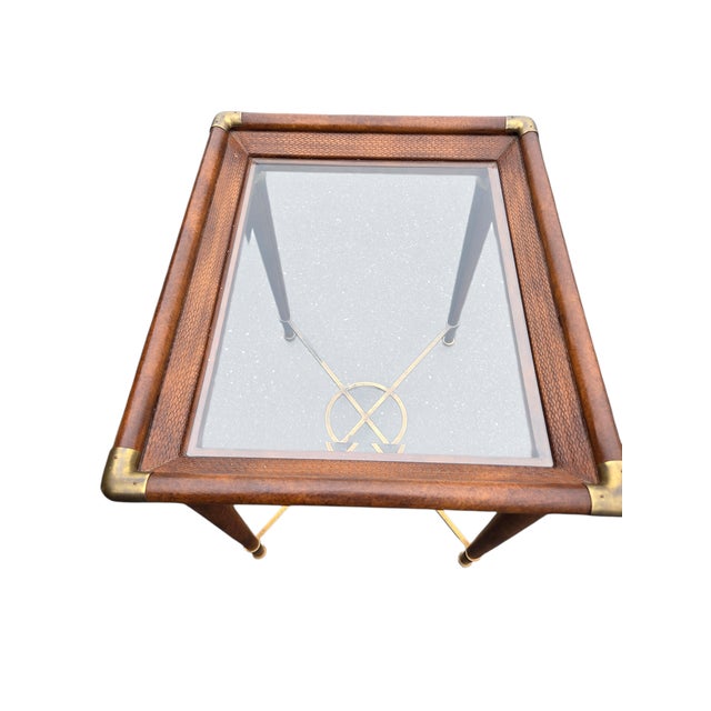 French Regency Campaign Coffee Table Leather Wrapped Wrought Iron X Base Vintage For Sale - Image 10 of 12