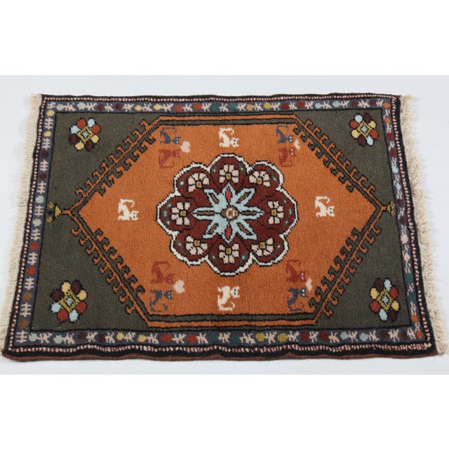 Burnt Orange "Vintage Turkish Kilim Rug – Burnt Orange Medallion, Handwoven Wool -1' 11'' X 2' 8'' For Sale - Image 8 of 11