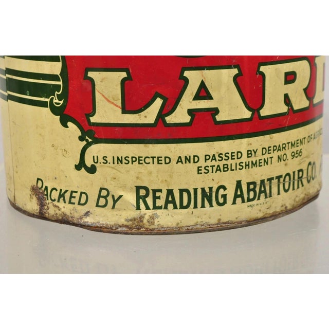 Yellow Vintage Raco 25 Lbs. Advertising Lard Tin Metal Can Reading Pa Twin Handles For Sale - Image 8 of 10