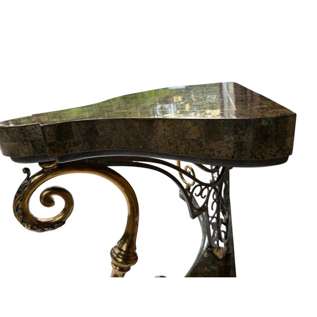Vintage Henredon Tessellated Stone Console With Sculptural Gold-Tone Scrollwork For Sale - Image 16 of 18