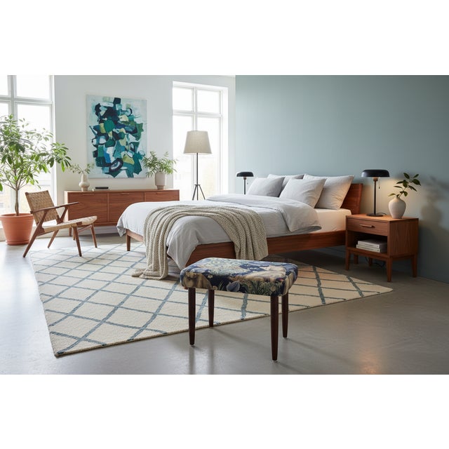 Danish Stool in Teak with the Linen Fabric Forest from Morris & Co, 1960s For Sale - Image 10 of 12