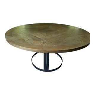 Arhaus Round Dining Table-Solid Parquet Wood Top & Iron Ring Base For Sale