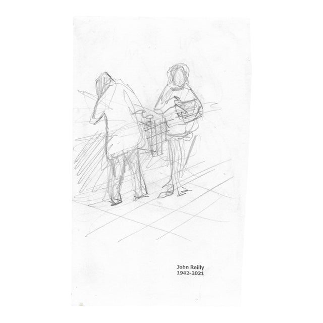 1970s John Reilly Supermarket Shoppers Drawing For Sale