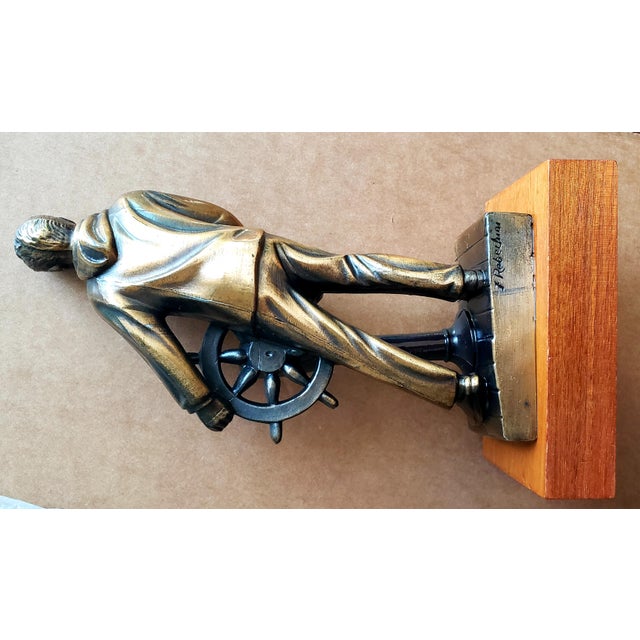 Vintage Nautical Sailor Sculpture by Ferdinand G. Rebechini – Bronze Finish on Wood Base For Sale - Image 9 of 9