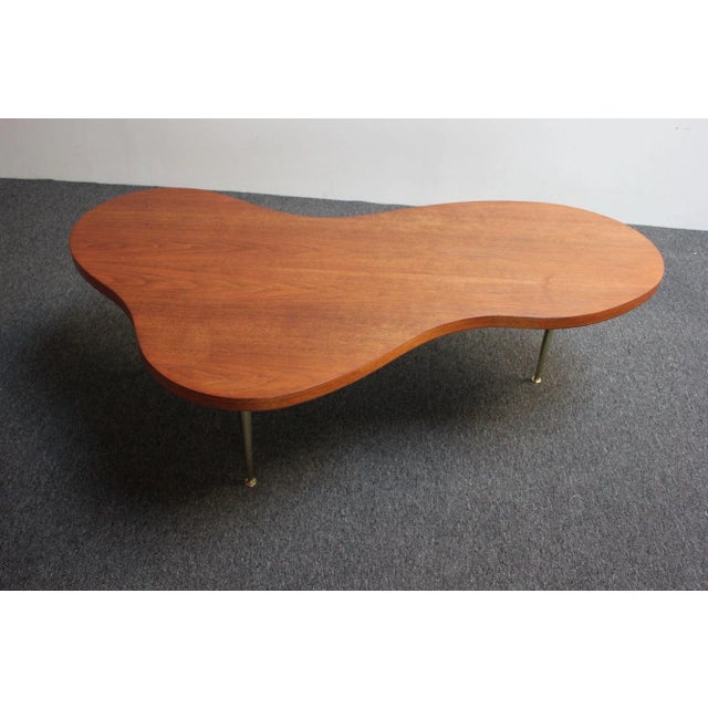 1950s Freeform Walnut and Brass Coffee Table by t.h. Robsjohn-Gibbings For Sale - Image 5 of 13