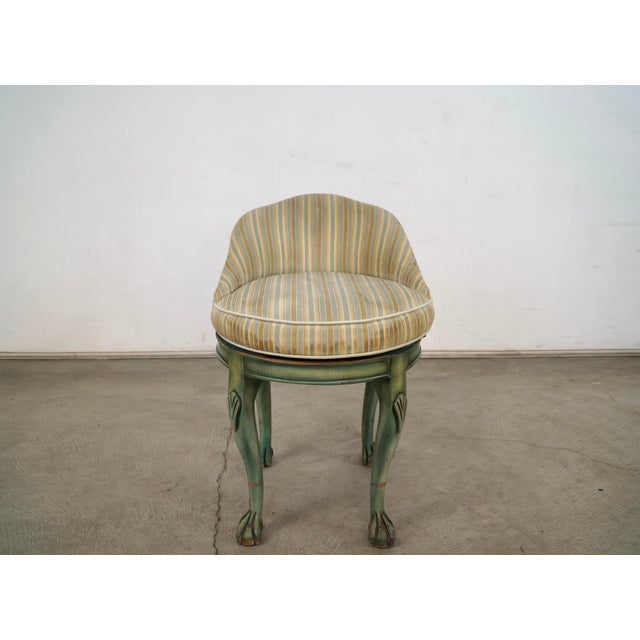 Art Deco 1960’s Hollywood Regency Swivel Claw Foot Vanity Stool For Sale - Image 3 of 12