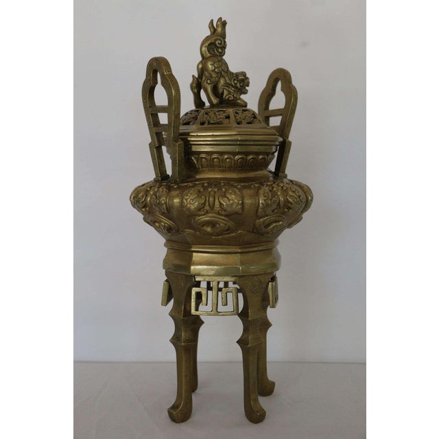 Vintage Bronze Chinese Censer With Foo Dog Lid For Sale In Denver - Image 6 of 6
