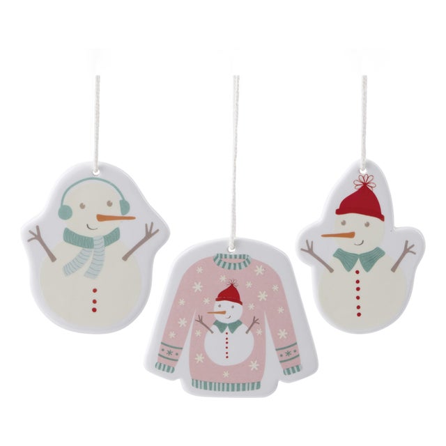 Ceramic Snowman Ornament Set of 12 For Sale
