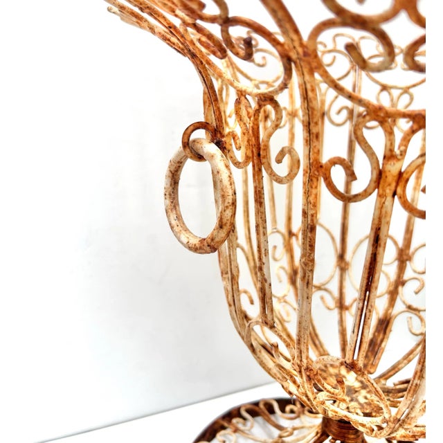 1930s Vintage Scrolled Wrought Iron Tulip Planter Basket For Sale - Image 5 of 8