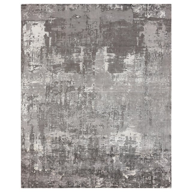 Bridgewater Hand loom Bamboo Silk Gray Ivory Multi Rug - 10'x14' For Sale