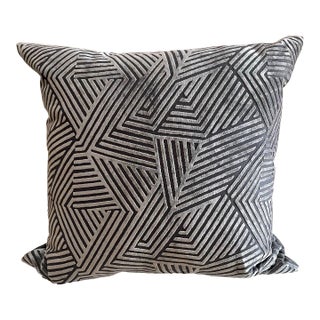 Large and Thick Gray Geometric Velvet Square Pillow With Feather Filling For Sale