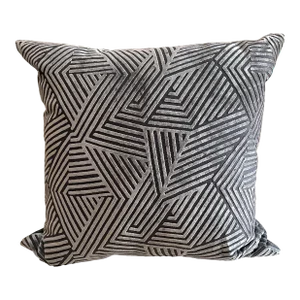 Large and Thick Gray Geometric Velvet Square Pillow With Feather Filling