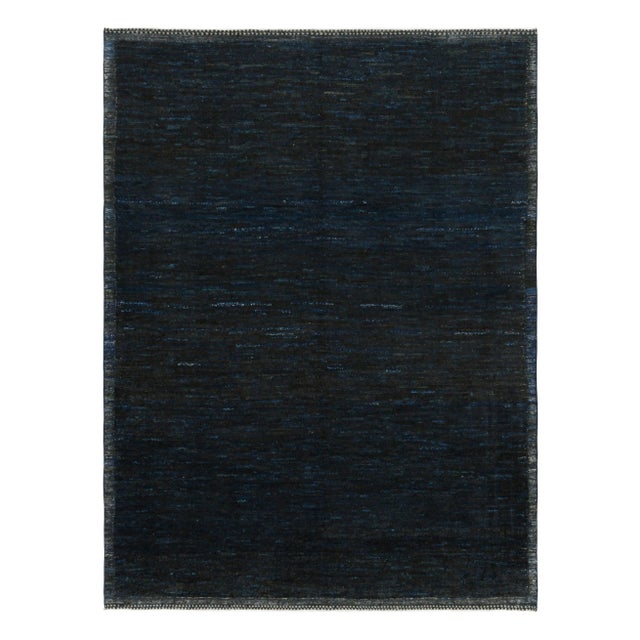 Rug & Kilim’s Contemporary Textural Rug in Dark Blue Tones and Striae For Sale In New York - Image 6 of 7