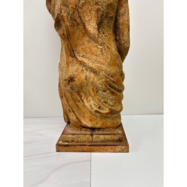 Antique Carved Wood Female Caryatid Holding Vessel on Her Head For Sale - Image 9 of 15