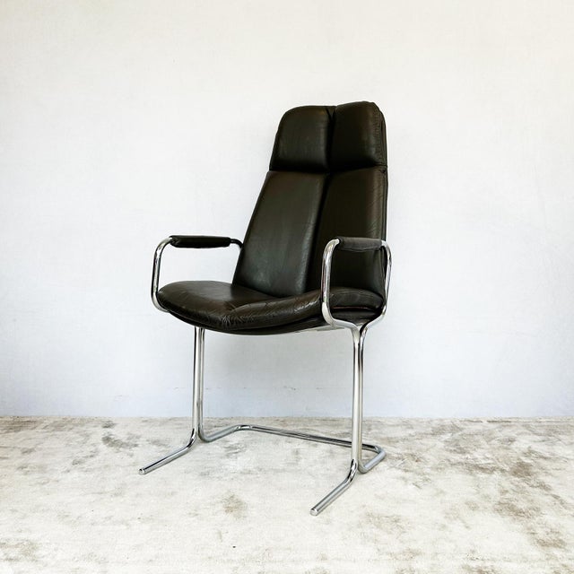 Vintage Cantilever Armchair in Chrome and Leather by Tim Bates for Pieff, 1970s For Sale - Image 14 of 14