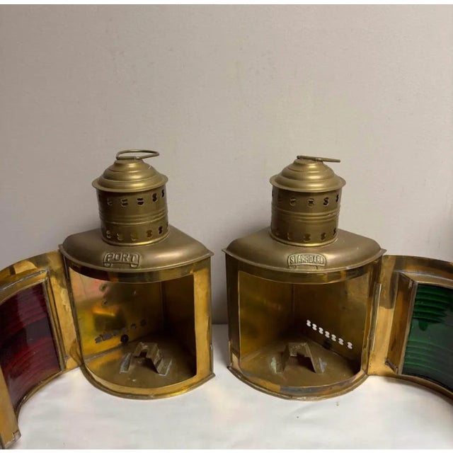 Vintage Nautical Decorative Brass Ship Lanterns, Port and Starboard - a Pair For Sale - Image 4 of 5