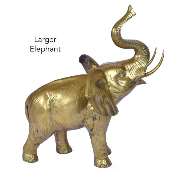 Metal Pair of Large Brass Good Luck Elephant Sculpture Figures Over 2ft Tall For Sale - Image 7 of 12