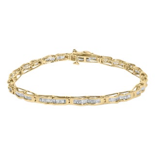 10K Yellow Gold 2.00 Cttw Baguette Diamond Channel Set Link Bracelet For Sale
