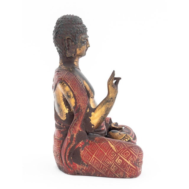 Burmese Seated Buddha Polychromed Wood Sculpture For Sale In New York - Image 6 of 9