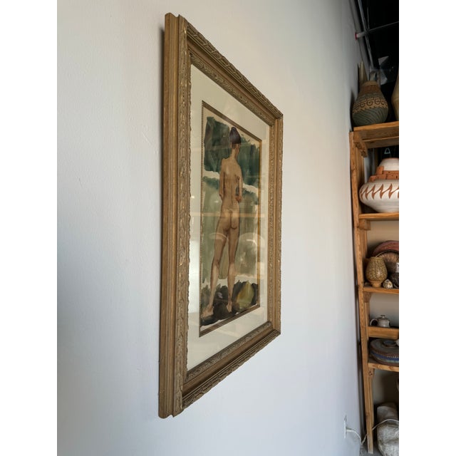 A beautiful Vintage watercolor painting on paper of a nude lady. Signed in the lower right side corner by the artist...