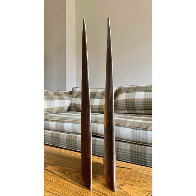 1980s Industrial Steel “Fin” Sculptures, a Pair For Sale - Image 5 of 12