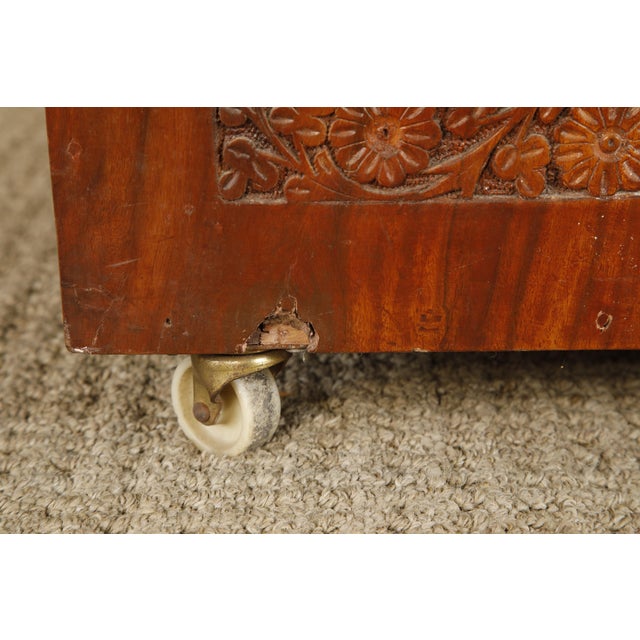 Vintage Campaign Style Inlaid Walnut Dresser Chest, Brass Inlay Carved Wood 10 Drawer Cabinet For Sale - Image 18 of 18