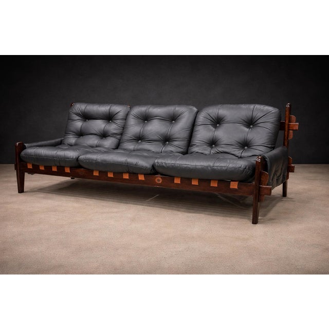 Jean Gillon Brazilian Modern Three-Seat Leather Sofa in Rosewood & Leather by Jean Gillon, 1970s For Sale - Image 4 of 14