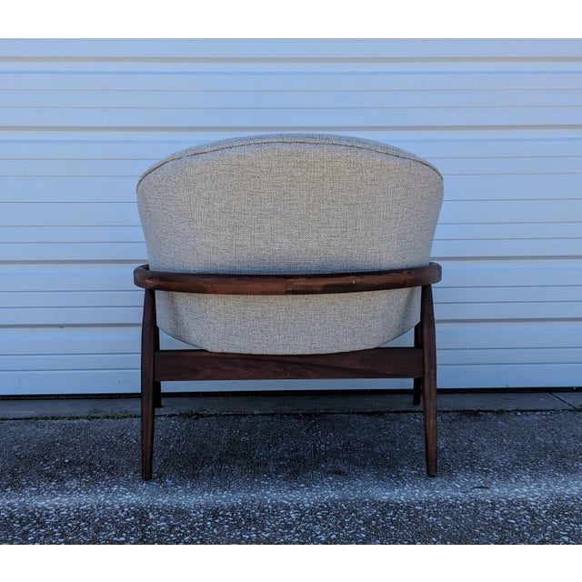 Wood Mid Century Modern Low Walnut Frame Barrel Lounge Chair For Sale - Image 7 of 11