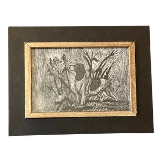 1970’s Original Setter Bird Dog Scratch Board Drawing Vintage Frame For Sale