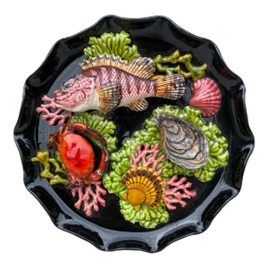 Majolica Fish Sealife Platter Vallauris, Circa 1950