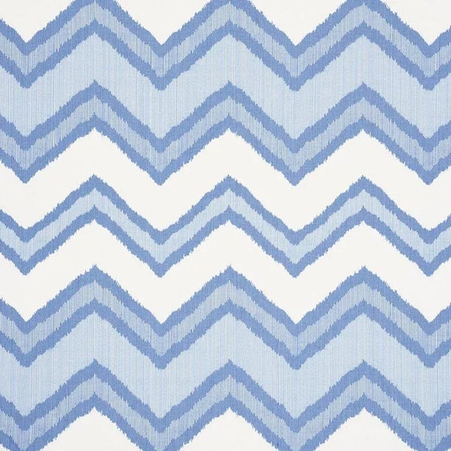 Sample - Schumacher Chevron Ikat Fabric in Blue For Sale