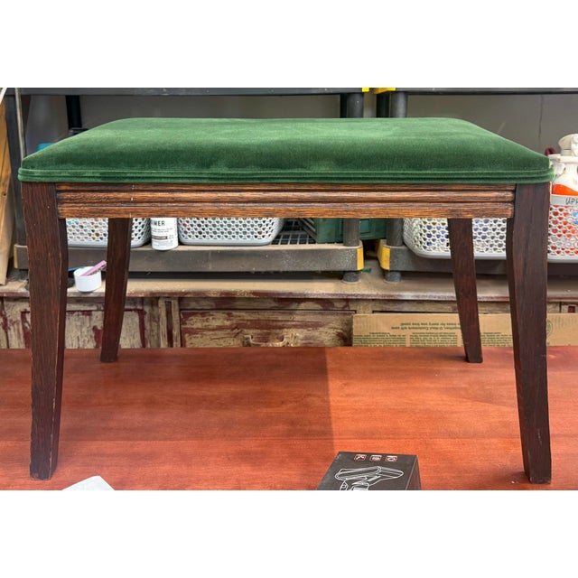 Mid 20th Century Mid-Century French Louis XVI Style Walnut & Green Velvet Ottomans - Pair For Sale - Image 5 of 6