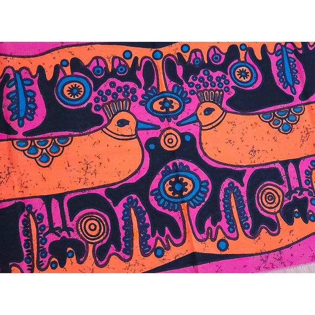 Mid-century screen-printed wall hanging. Signed by the german artist Traute Sänger Unused, very rare find in this...