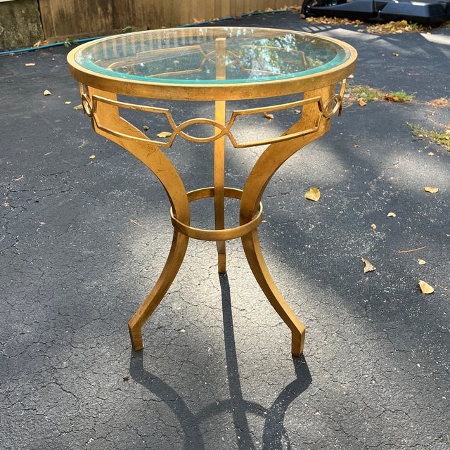1980s Arteriors Modern Gold Leaf Finished Cinched Waist Side Table For Sale - Image 10 of 12