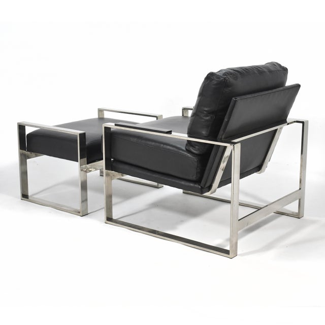 Chrome Frame Lounge Chair & Ottoman in the Manner of Milo Baughman For Sale In Chicago - Image 6 of 9